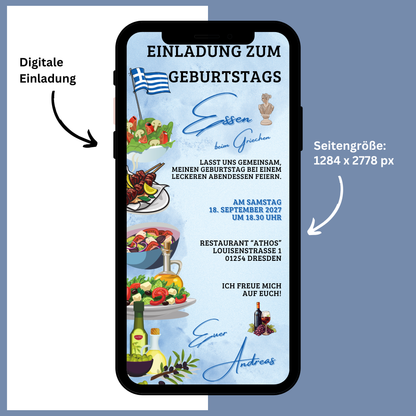 eCARD - Einladung Geburtstag Abendessen Grieche