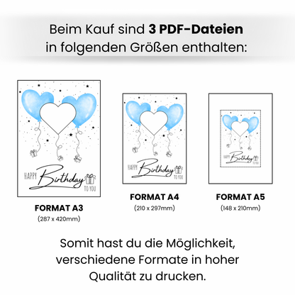 Geldgeschenk - Geschenk für den Geburtstag mit hellblauen Herzen