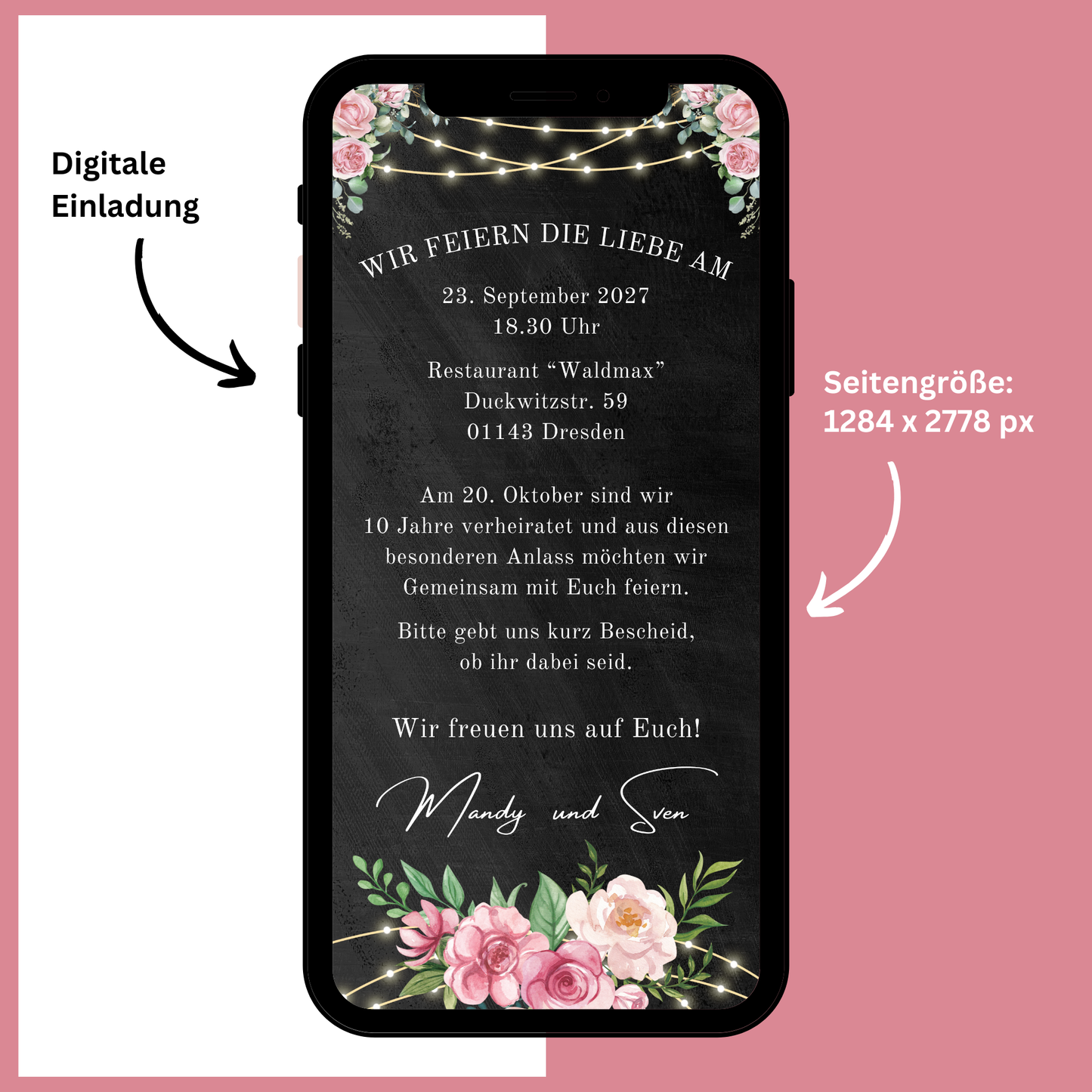 eCARD - Rosenhochzeit Einladungskarte