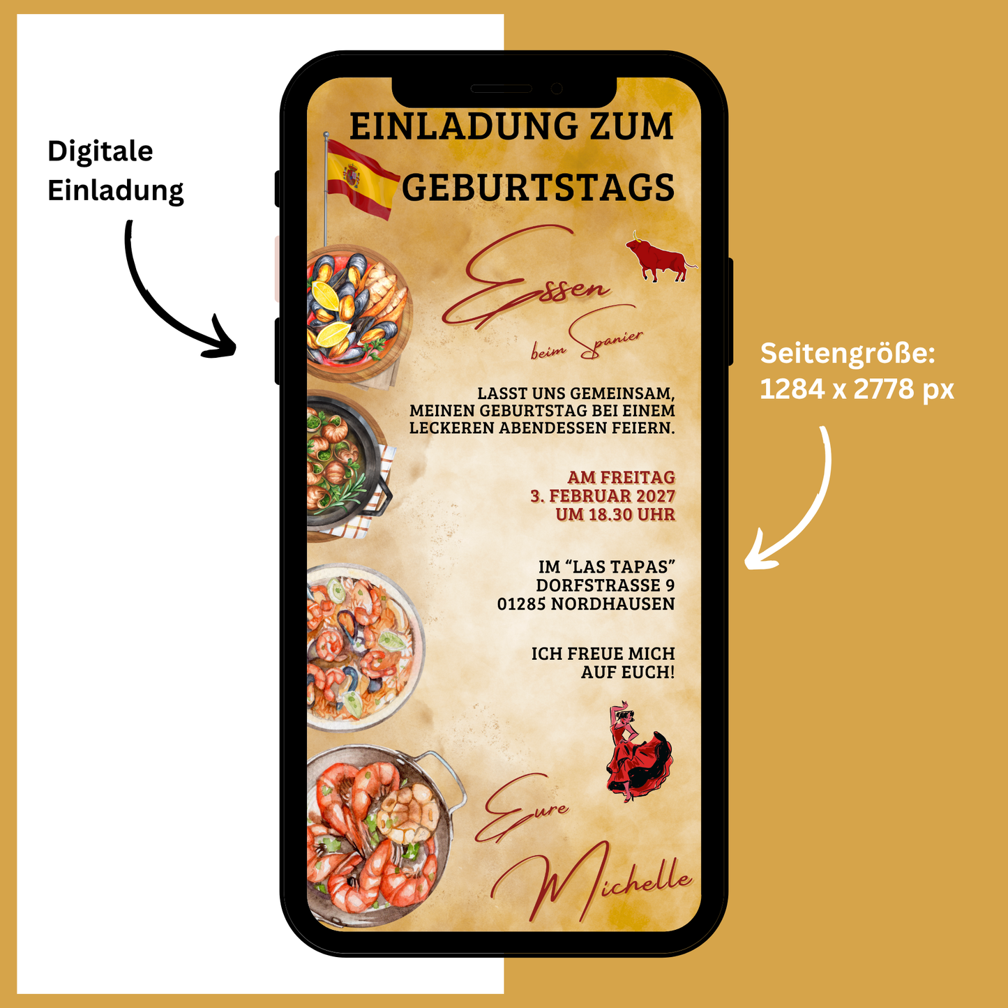eCARD - Einladung Geburtstag Abendessen Spanier