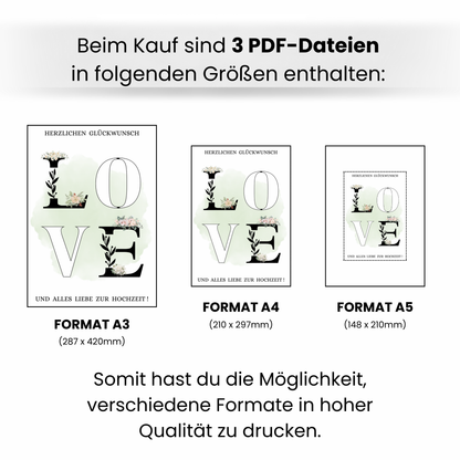 Geldgeschenk - Love Geschenkidee für die Hochzeit mit Blumen
