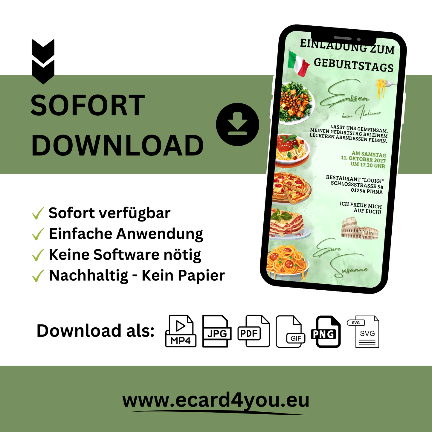 eCARD - Einladung Geburtstag Abendessen Italiener