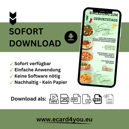 eCARD - Einladung Geburtstag Abendessen Italiener