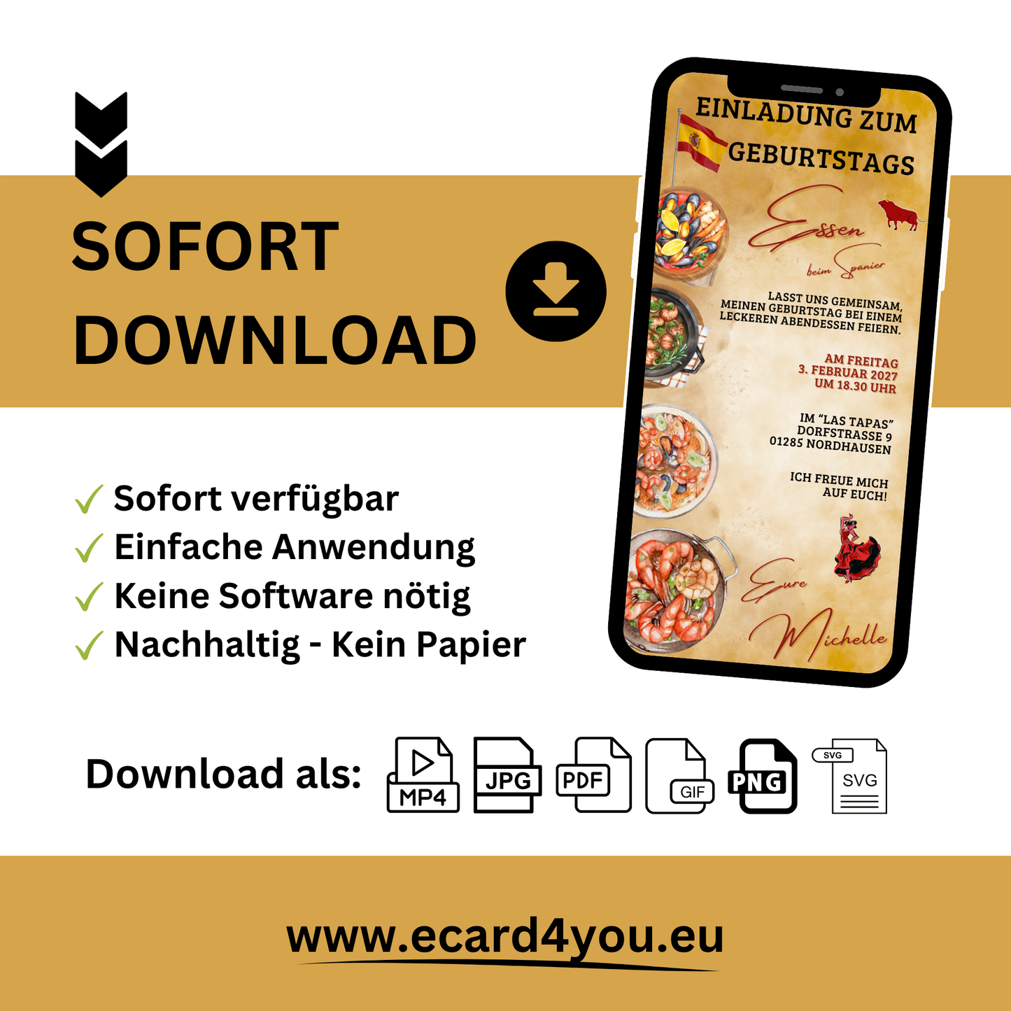 eCARD - Einladung Geburtstag Abendessen Spanier