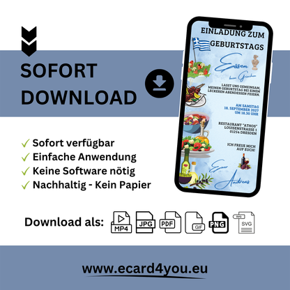 eCARD - Einladung Geburtstag Abendessen Grieche