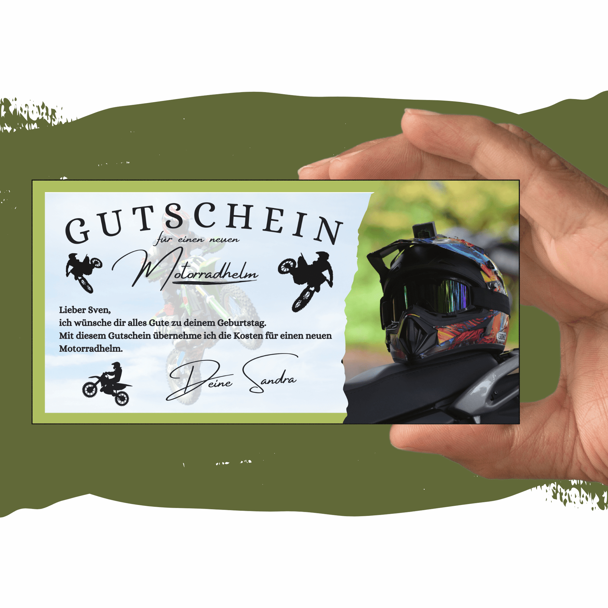 geldgeschenk fahrradhelm Geschenkgutschein Motorradhelm grün
