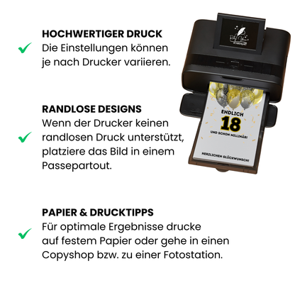 Geldgeschenk - Endlich 18 und schon Millionär mit Gold Luftballons - eCARD4you