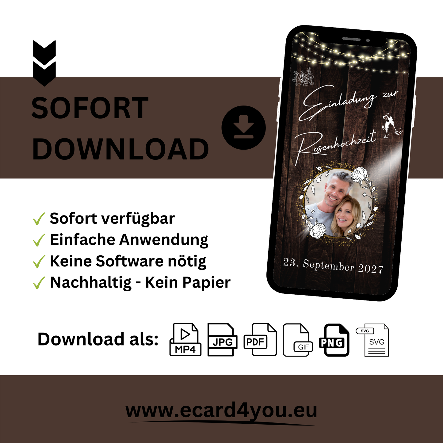eCARD - Rosenhochzeit Einladungskarte