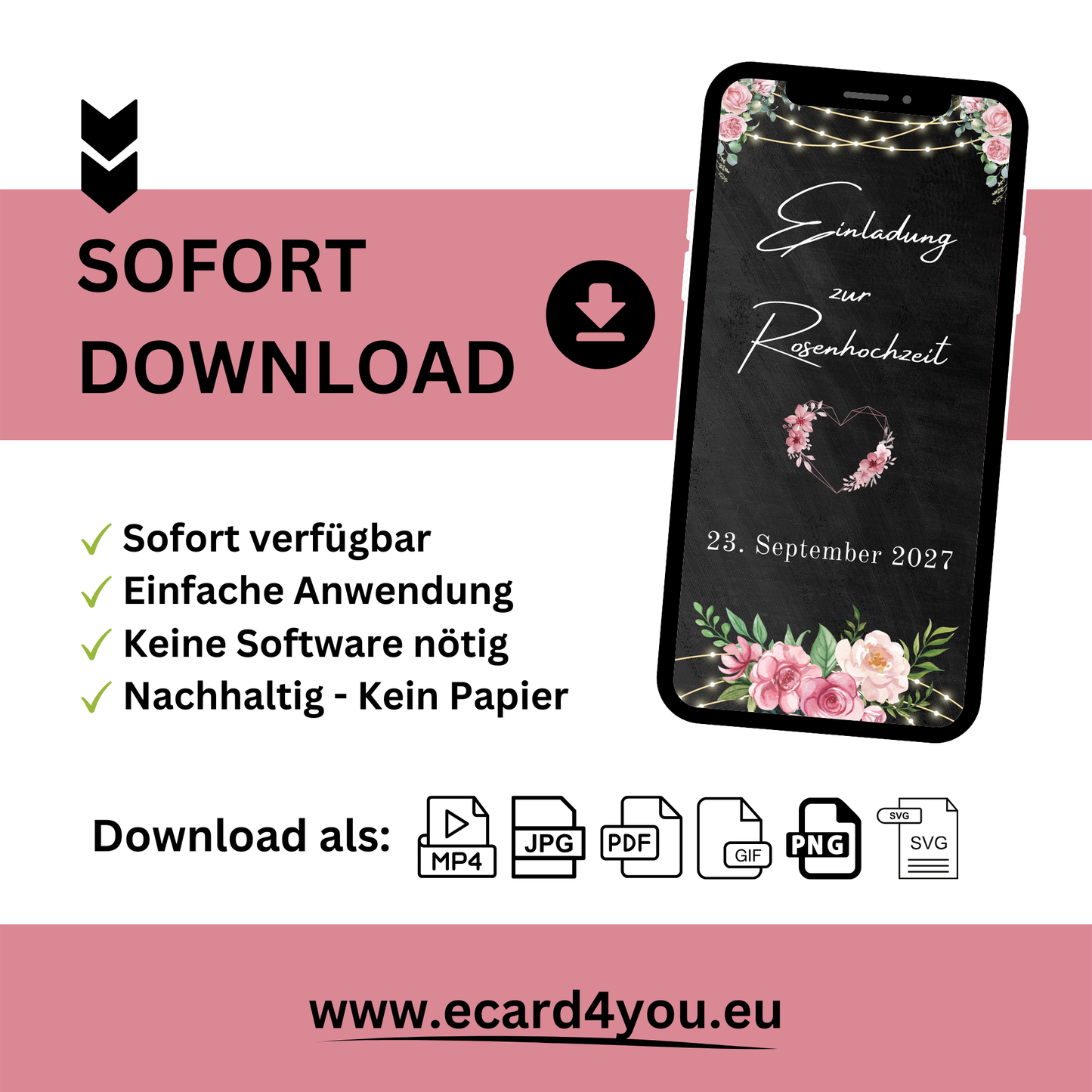 eCARD - Rosenhochzeit Einladungskarte