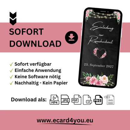 eCARD - Rosenhochzeit Einladungskarte