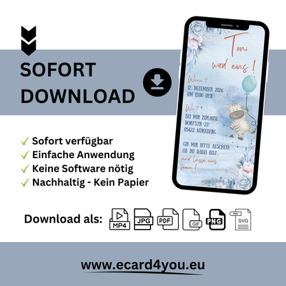 eCARD - Animierte Kindergeburtstags Party Einladungskarte