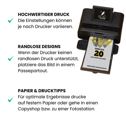 Geldgeschenk - Endlich 20 und schon Millionär mit Gold Luftballons - eCARD4you