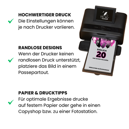 Geldgeschenk - Endlich 20 und schon Millionär mit lila Luftballons - eCARD4you