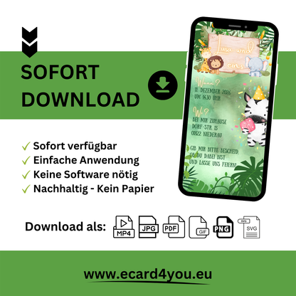 eCARD - Animierte Kindergeburtstags Party Einladungskarte