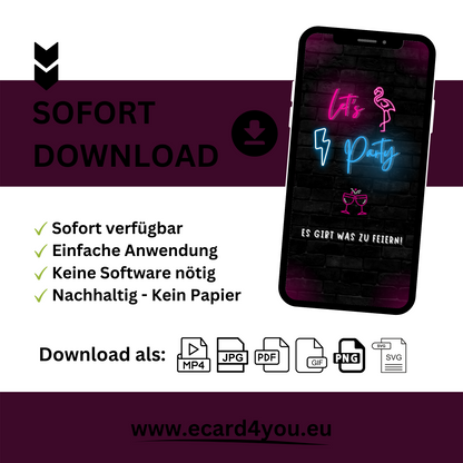 eCARD - Geburtstag Neonparty Einladungskarte