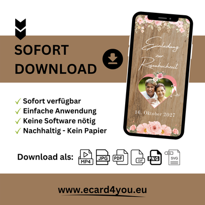 eCARD - Rosenhochzeit Einladungskarte