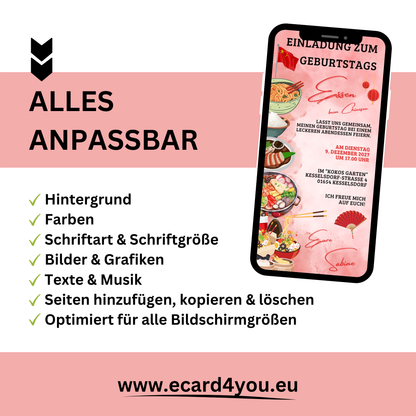 eCARD - Einladung Geburtstag Abendessen Chinese