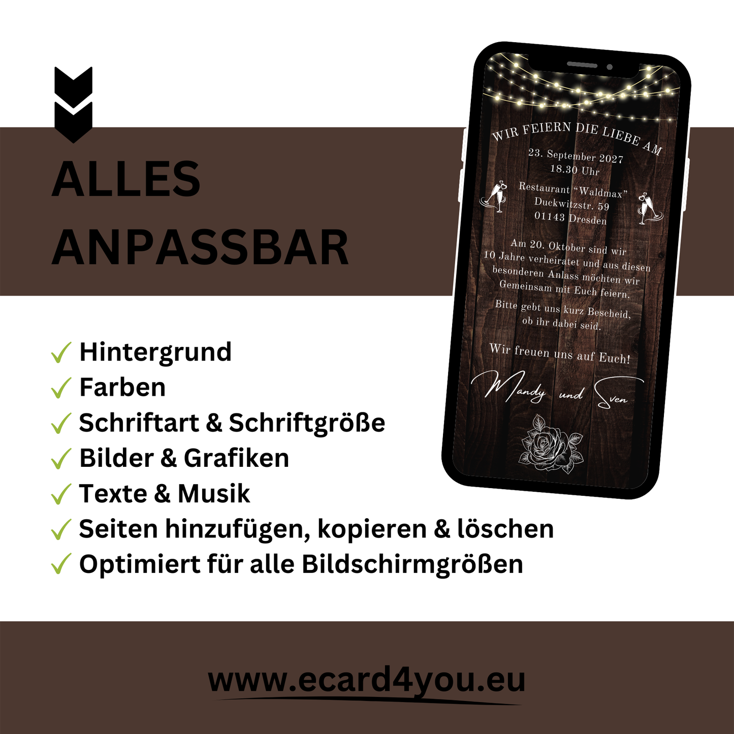 eCARD - Rosenhochzeit Einladungskarte