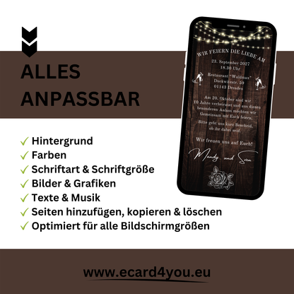 eCARD - Rosenhochzeit Einladungskarte