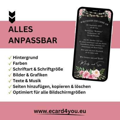 eCARD - Rosenhochzeit Einladungskarte