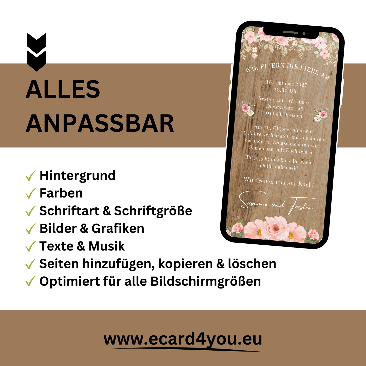 eCARD - Rosenhochzeit Einladungskarte