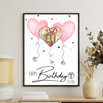 Geldgeschenk - Geschenk für den Geburtstag mit rosa Herzen