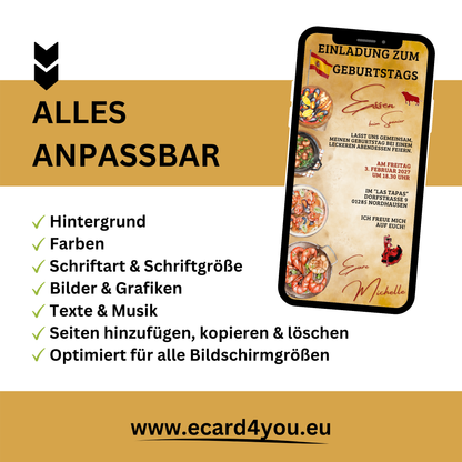 eCARD - Einladung Geburtstag Abendessen Spanier