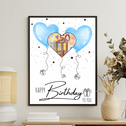 Geldgeschenk - Geschenk für den Geburtstag mit hellblauen Herzen