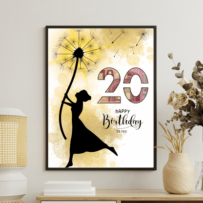 Geldgeschenk - Frau mit Pusteblume als Geschenk zum 20. Geburtstag - eCARD4you