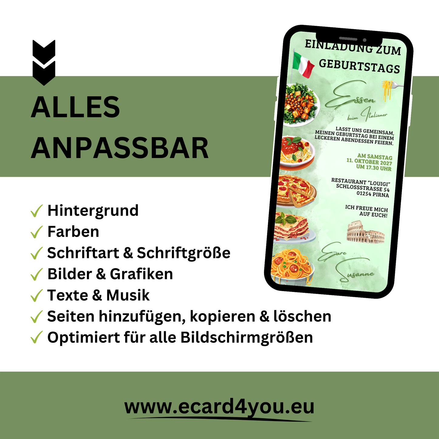 eCARD - Einladung Geburtstag Abendessen Italiener