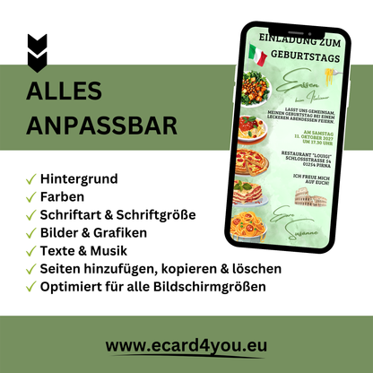 eCARD - Einladung Geburtstag Abendessen Italiener
