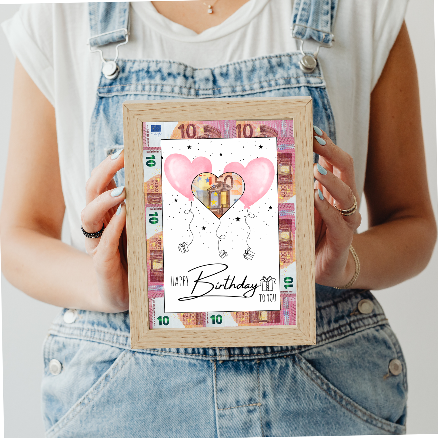 Geldgeschenk - Geschenk für den Geburtstag mit rosa Herzen