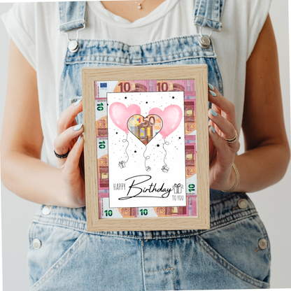 Geldgeschenk - Geschenk für den Geburtstag mit rosa Herzen