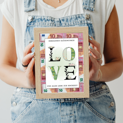 Geldgeschenk - Love Geschenkidee für die Hochzeit mit Blumen