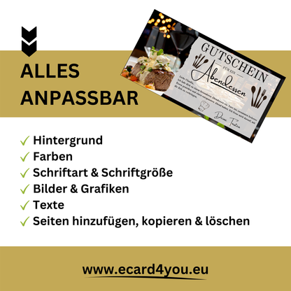 Gutschein - Abendessen Geschenkgutschein Geburtstag