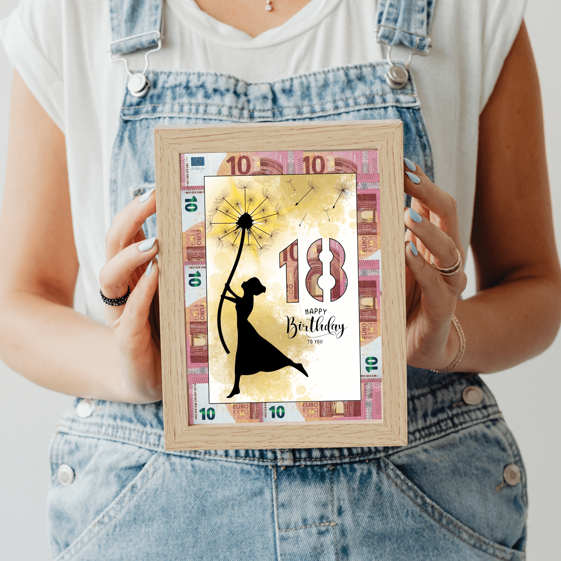 Geldgeschenk - Frau mit Pusteblume als Geschenk zum 18. Geburtstag - eCARD4you