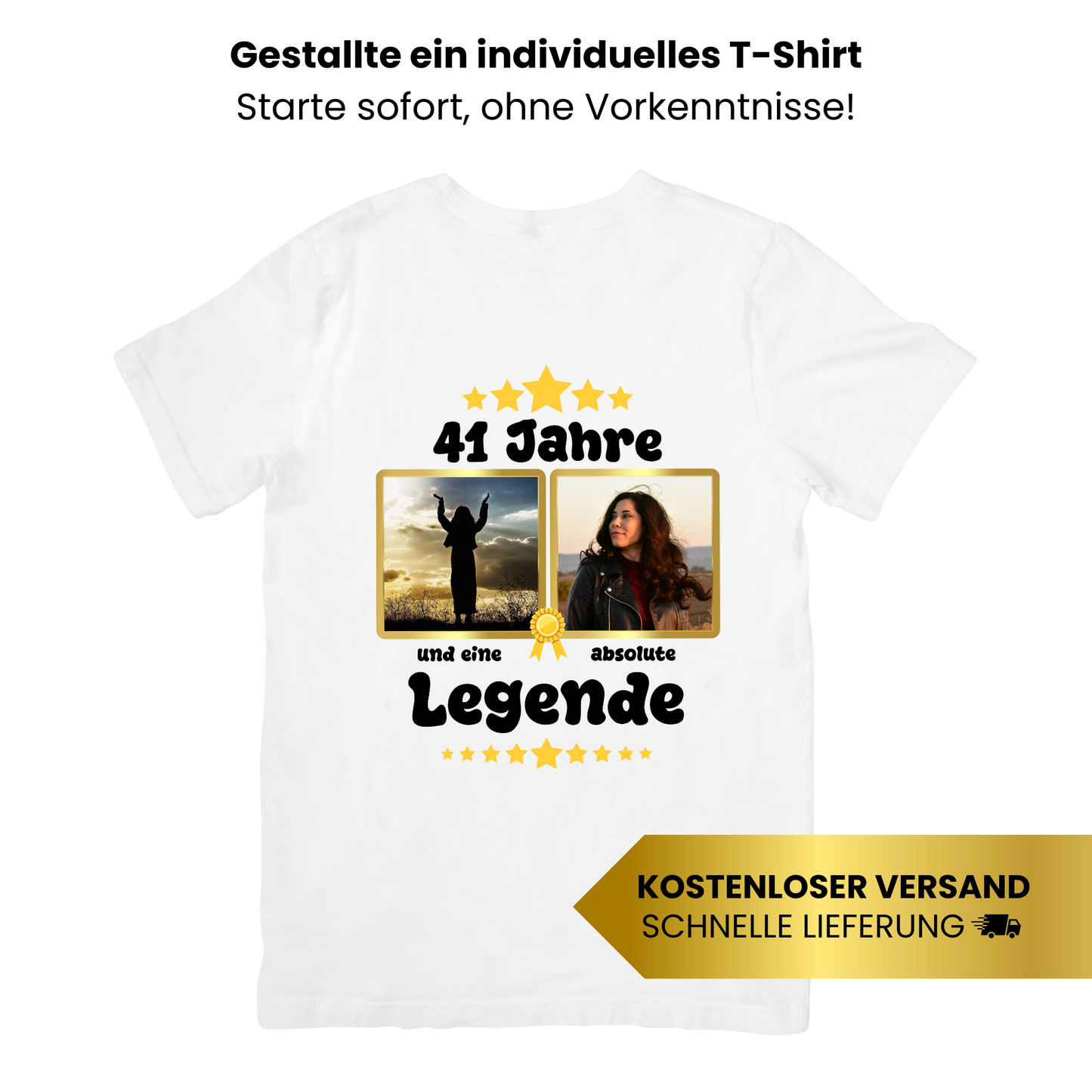 Party-T-Shirt zum 40. Geburtstag Legende mit 2 Fotos