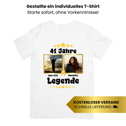 Party-T-Shirt zum 40. Geburtstag Legende mit 2 Fotos