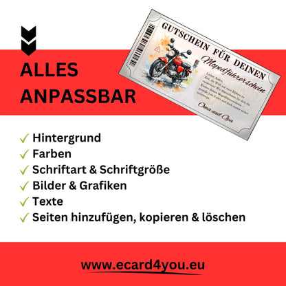 Mopedführerschein Gutschein rote Simson Aquarell mit Ampel und Farbspritzern