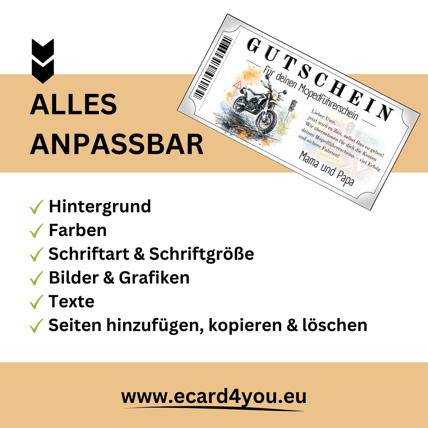 Mopedführerschein Gutschein Enduro weiss Aquarell Farbspritzer Verkehrszeichen Watermark