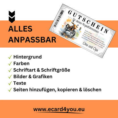 Mopedführerschein Gutschein Enduro orange Aquarell Farbspritzer Verkehrszeichen Watermark