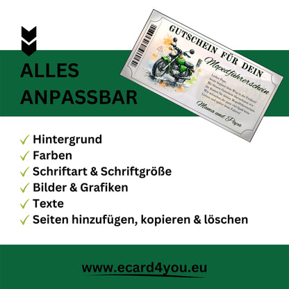 Mopedführerschein Gutschein Simson Aquarell grün mit Ampel und Farbspritzern