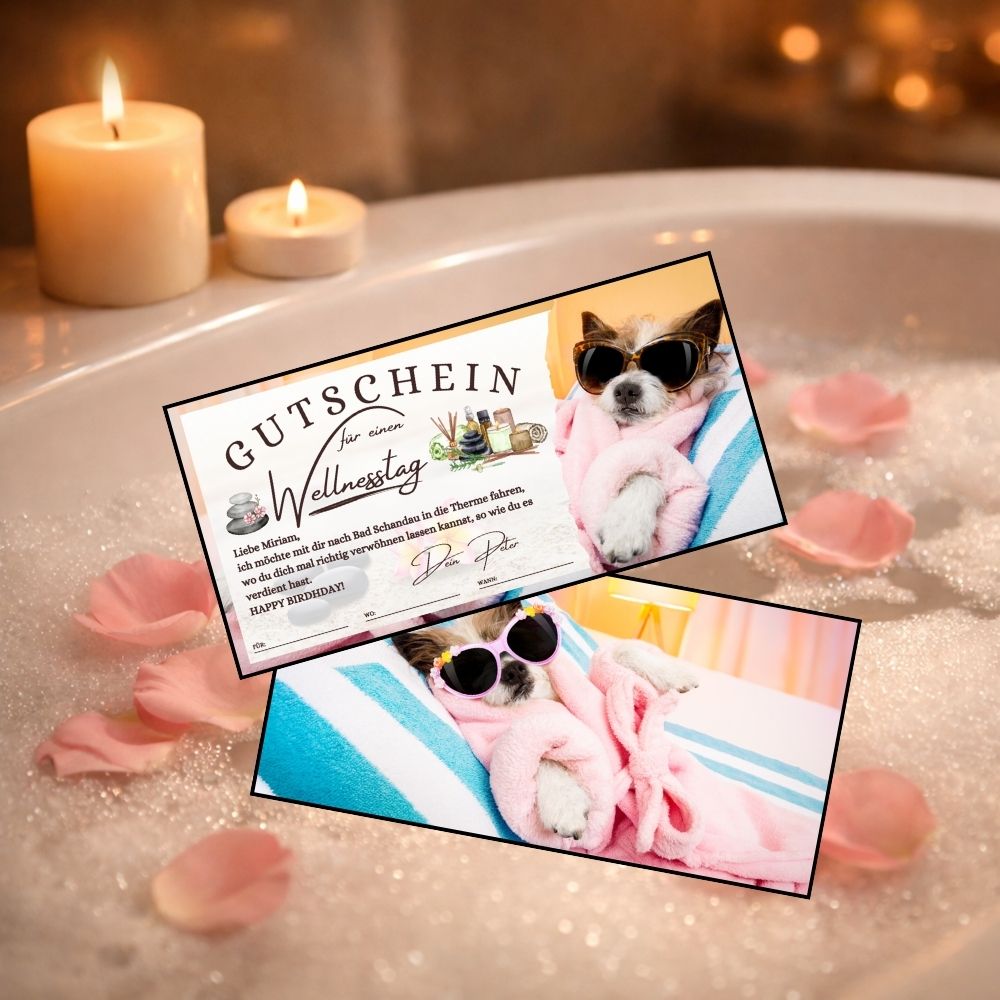 Badewanne mit Rosenblüten und Kerzen als Symbol für einen digitalen Wellness Spa Gutschein