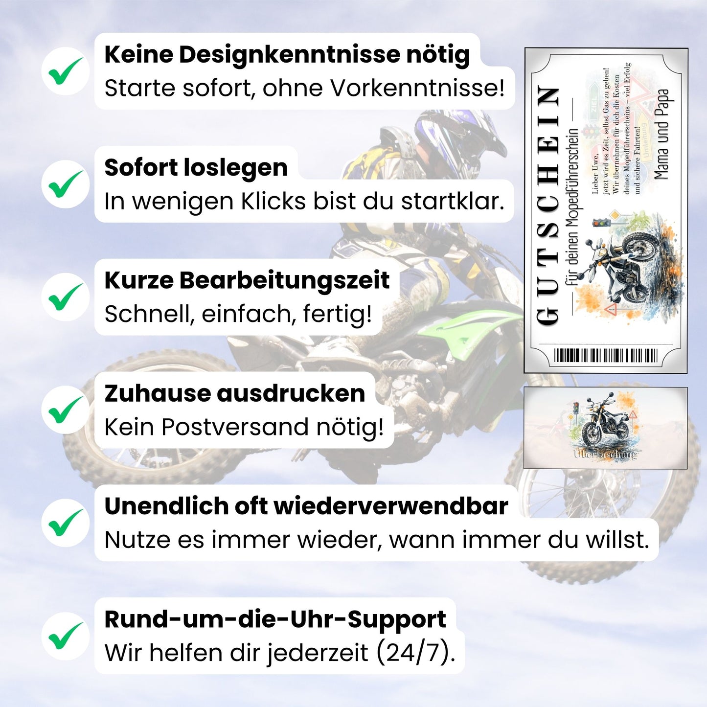 Digitaler Mopedführerschein Gutschein Enduro Edition selbst personalisieren