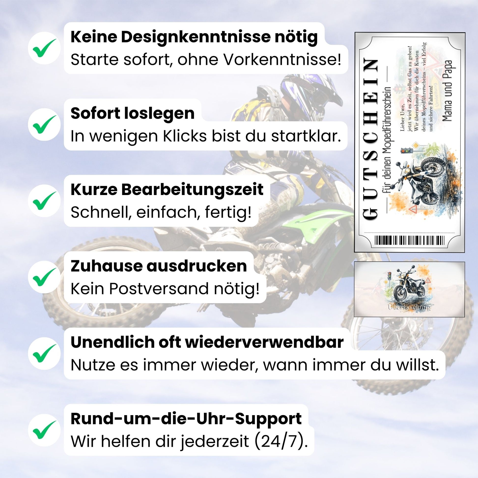 Digitaler Mopedführerschein Gutschein Enduro Edition selbst personalisieren
