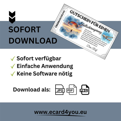 Abenteuer Gutschein Fallschirmspringen mit sanftem Gleitmotiv und goldenem Licht