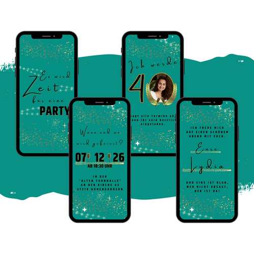 eCARD - Zeit für ein Party Geburtstagseinladung Türkis