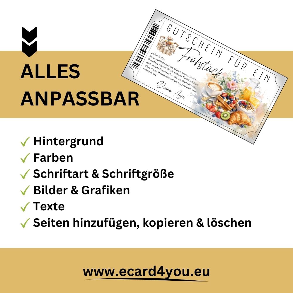 Frühstücksgutschein zum Ausdrucken im Eintrittskarten-Design mit Barcode