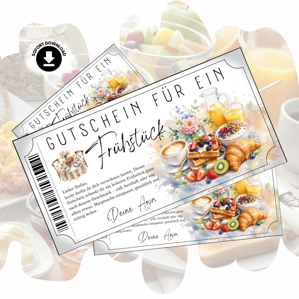 Frühstücksgutschein zum Ausdrucken mit Waffeln und Honig-Topping