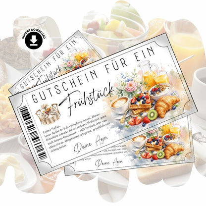 Frühstücksgutschein zum Ausdrucken mit Waffeln und Honig-Topping